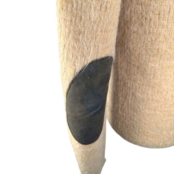 Vintage Revere Cardigan Kurt Cobain Mohair Sweater Mens Medium Tan 60s Elbow Pad - Picture 7 of 12